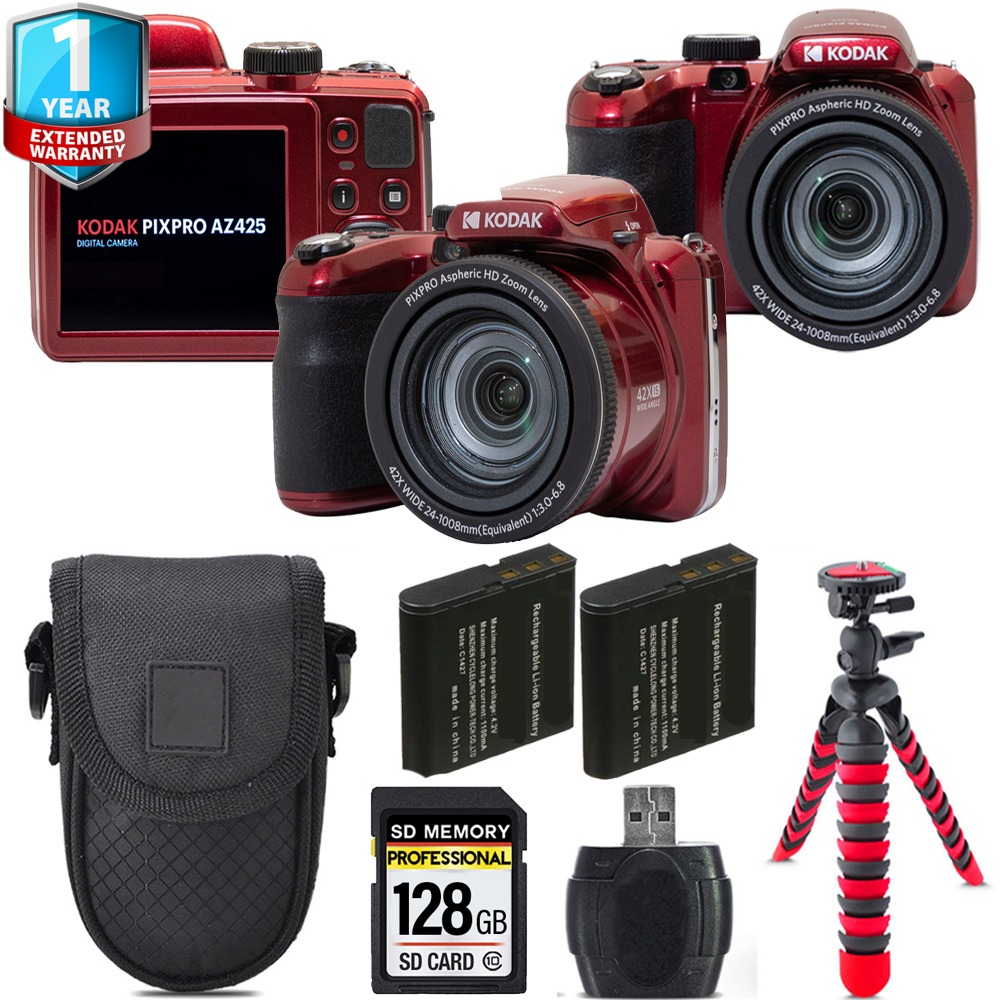 PIXPRO AZ425 Digital Camera (Red) + Extra Battery +1 Yr Warranty  +128GB *FREE SHIPPING*