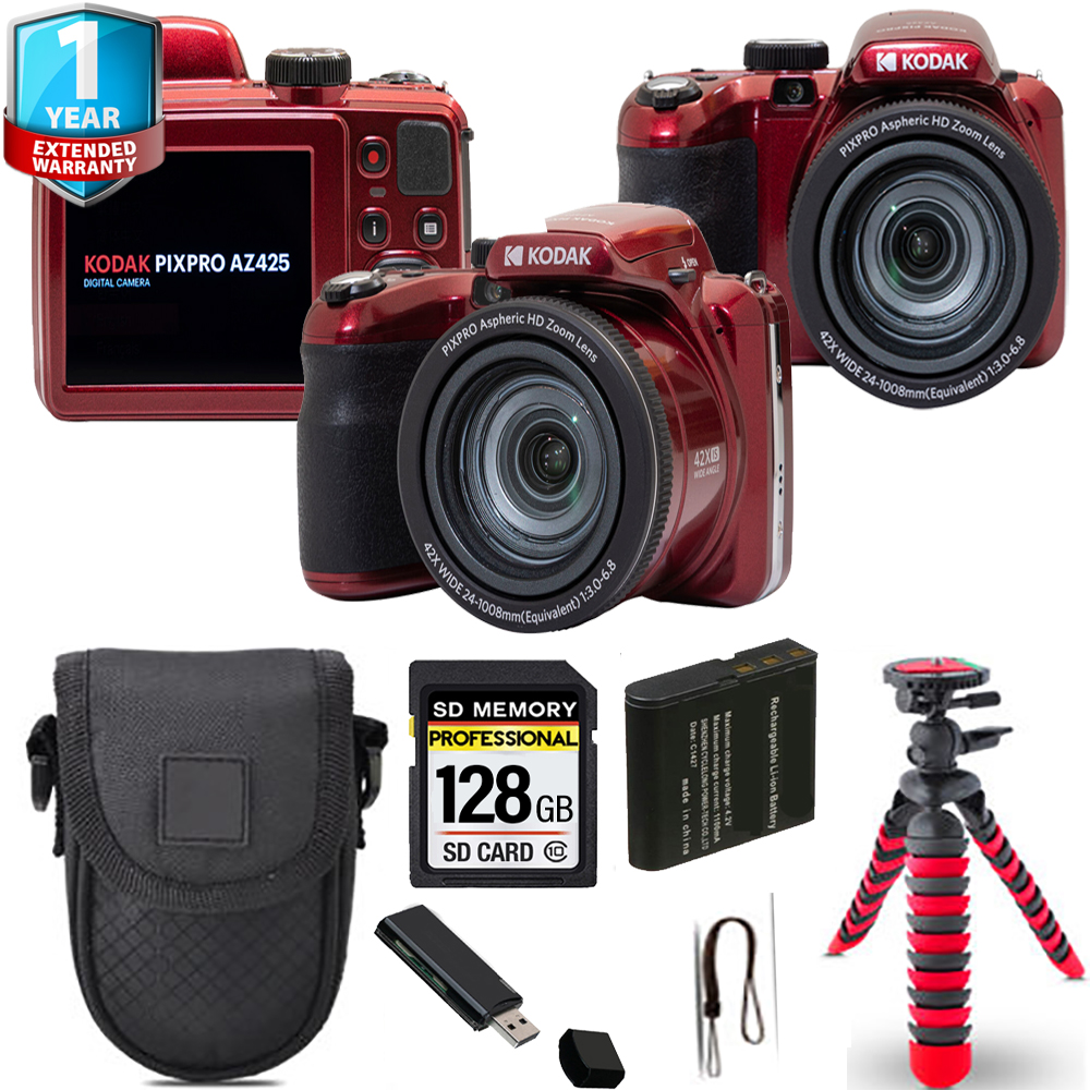 PIXPRO AZ425 Digital Camera (Red) + Spider Tripod + 1 Yr Warranty - 64GB *FREE SHIPPING*