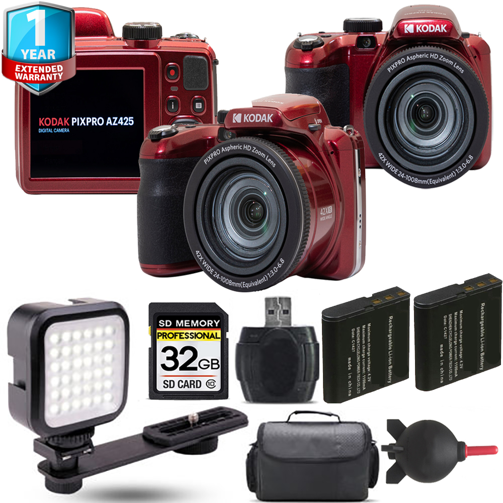 PIXPRO AZ425 Digital Camera (Red) + Extra Battery + LED +1 Yr Warranty *FREE SHIPPING*