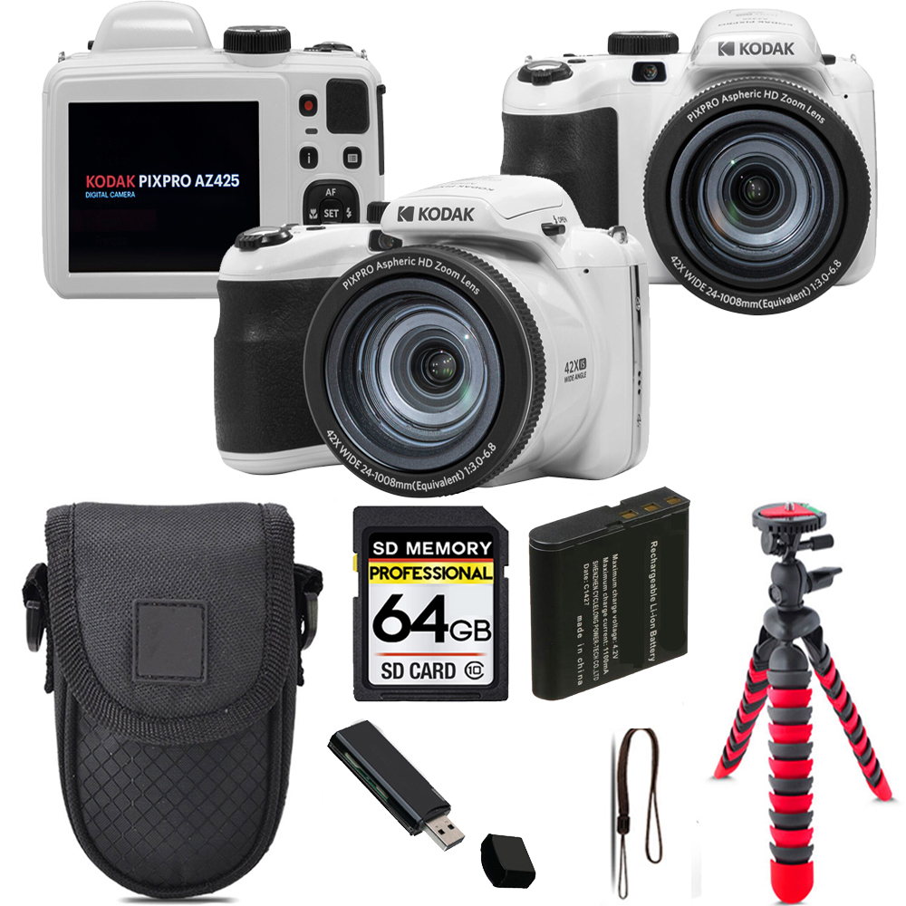 PIXPRO AZ425 Digital Camera (White) + Tripod + Case - 64GB Kit *FREE SHIPPING*