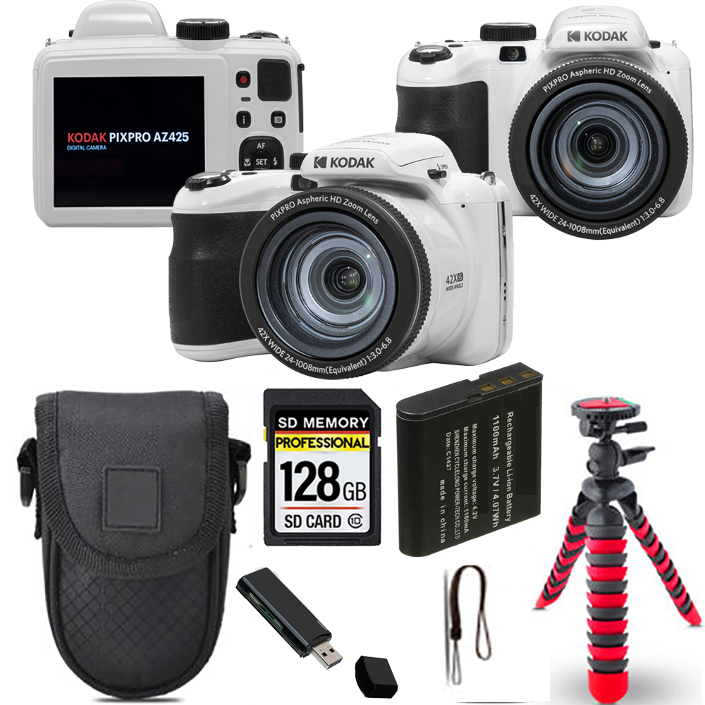 PIXPRO AZ425 Digital Camera (White)+ Spider Tripod + Case - 128GB Kit *FREE SHIPPING*