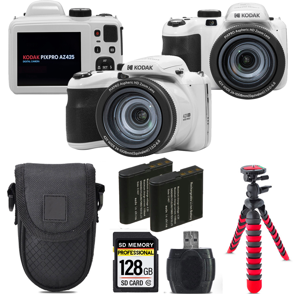 PIXPRO AZ425 Digital Camera (White) +Extra Battery +Tripod +Case-128GB Kit *FREE SHIPPING*