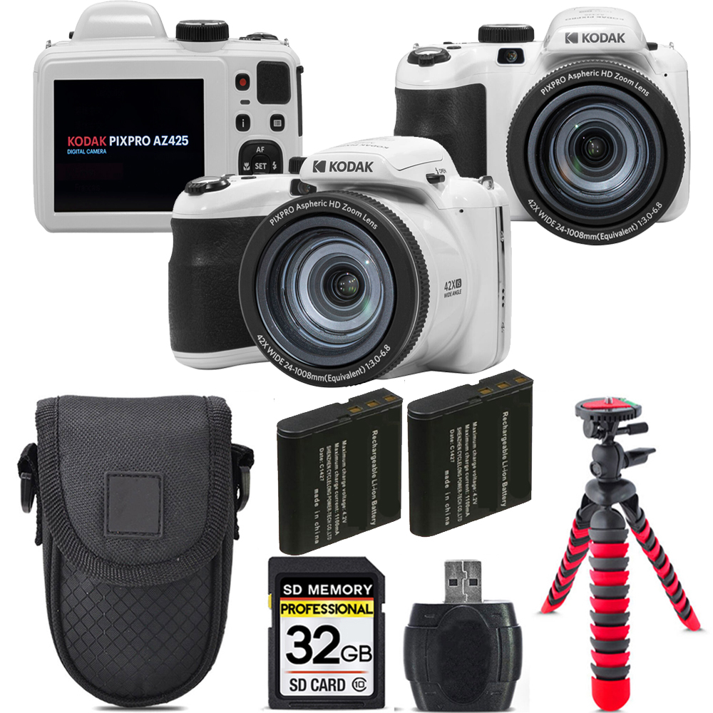 PIXPRO AZ425 Digital Camera (White) +Extra Battery +Tripod +Case -32GB Kit *FREE SHIPPING*