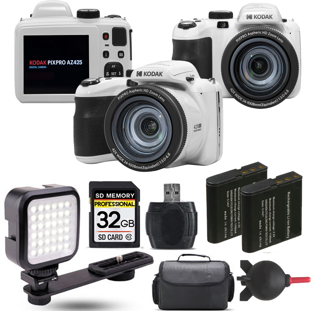 PIXPRO AZ425 Digital Camera (White)+ Extra Battery + LED - 32GB Kit *FREE SHIPPING*