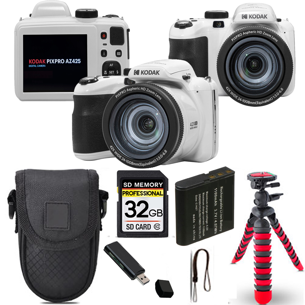 PIXPRO AZ425 Digital Camera (White) + Spider Tripod + Case - 32GB Kit *FREE SHIPPING*