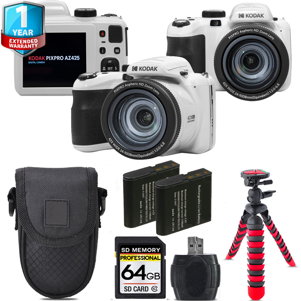 PIXPRO AZ425 Digital Camera (White) + Extra Battery + 1 Yr Warranty -64GB *FREE SHIPPING*