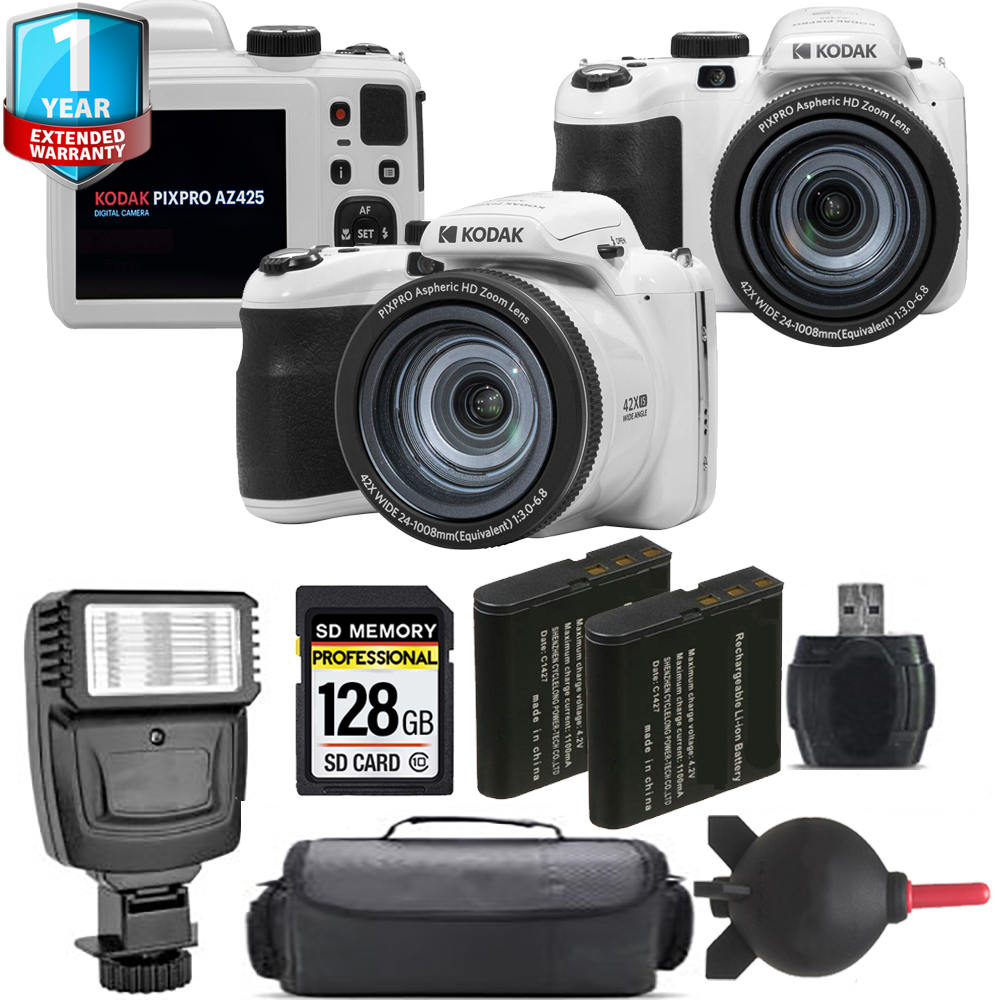 PIXPRO AZ425 Digital Camera (White) + Extra Battery + Flash+ 1 Yr Warranty *FREE SHIPPING*