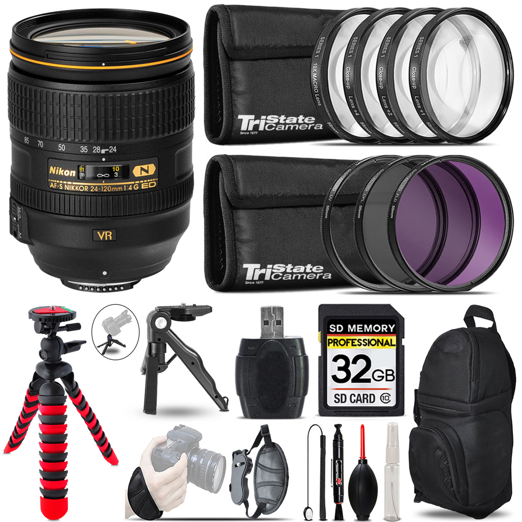 AF-S 24-120/4G ED VR Zoom Lens+ MACRO UV-CPL-FLD Filter -32GB Accessory Kit *FREE SHIPPING*