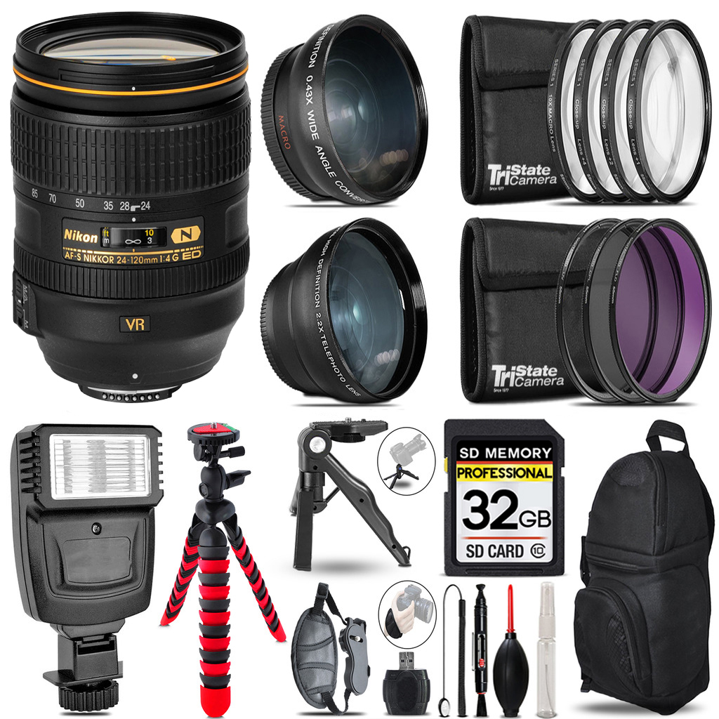 AF-S 24-120/4G ED VR Zoom Lens Kit + Slave Flash + Tripod - 32GB Bundle *FREE SHIPPING*