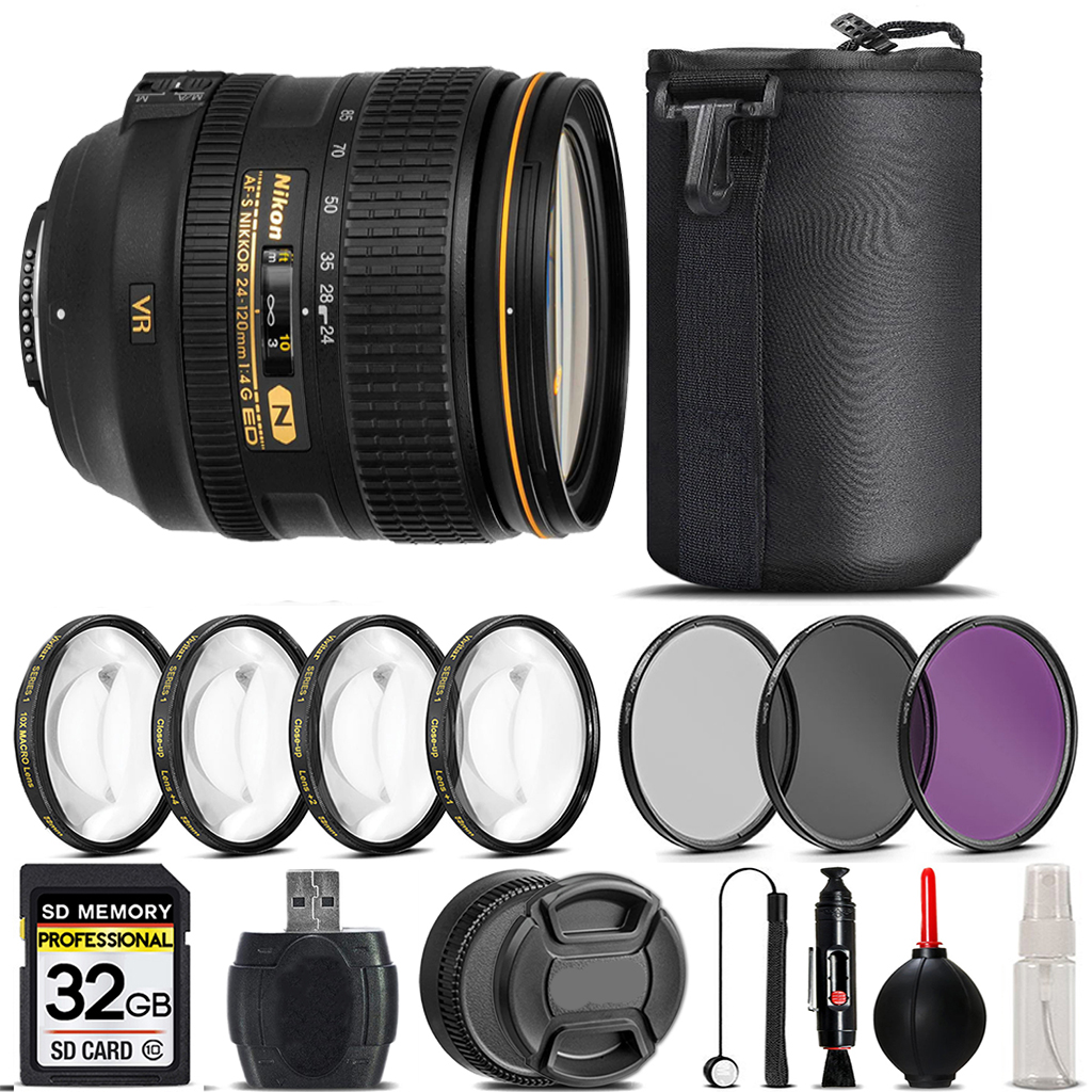 AF-S 24-120/4G ED VR Lens+ 4PC Macro Kit + UV, CPL, FLD Filter - 32GB Kit *FREE SHIPPING*