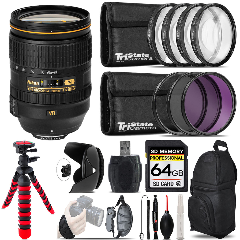 AF-S 24-120/4G ED VR Zoom Lens+ Macro Filter Kit & More -64GB Accessory Kit *FREE SHIPPING*