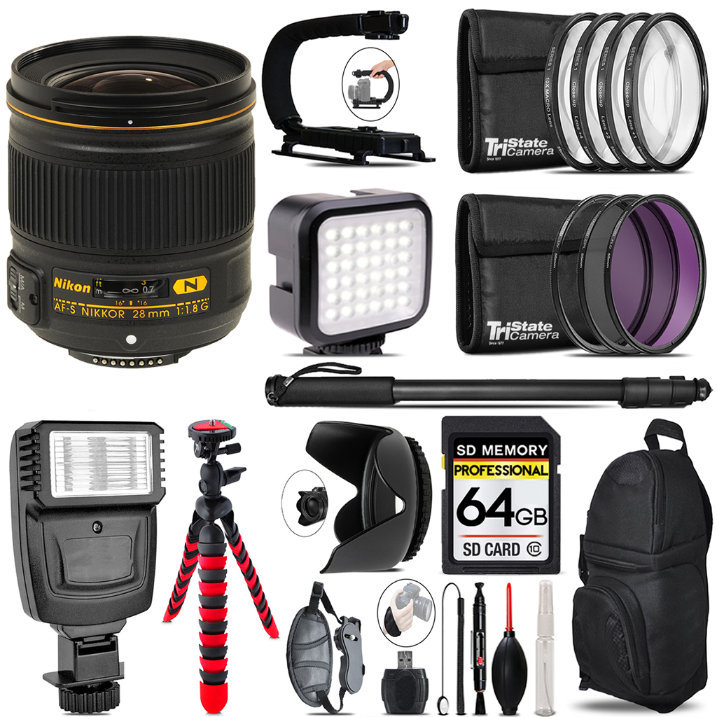 AF-S 28/1.8G LENS - Video Kit + Flash - 64GB Accessory Bundle *FREE SHIPPING*