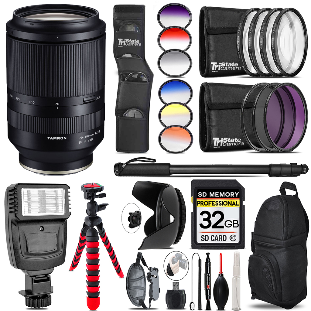 70-180mm f/2.8 Di III VXD Lens for Sony +Flash+Color Filter Set -32GB Kit *FREE SHIPPING*