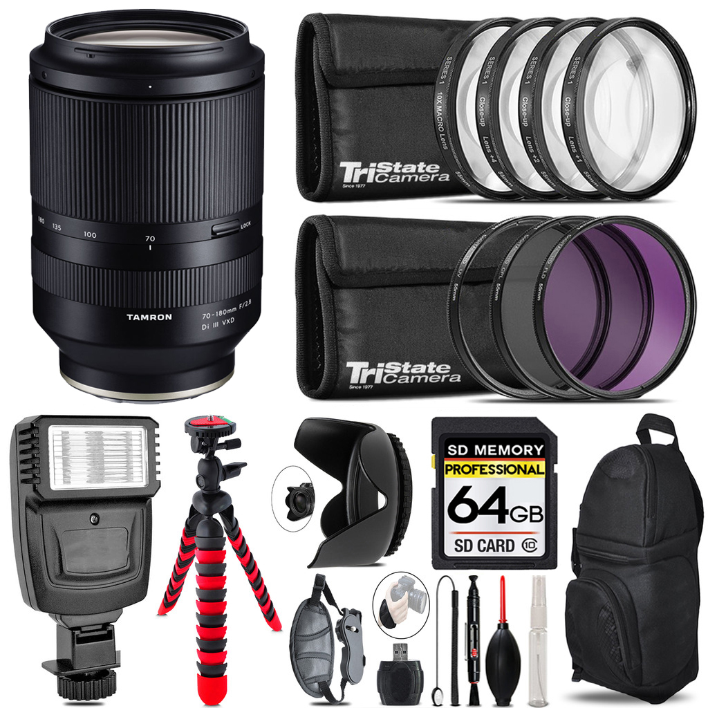 70-180mm f/2.8 Di III VXD Lens for Sony +Flash + Tripod & More - 64GB Kit *FREE SHIPPING*