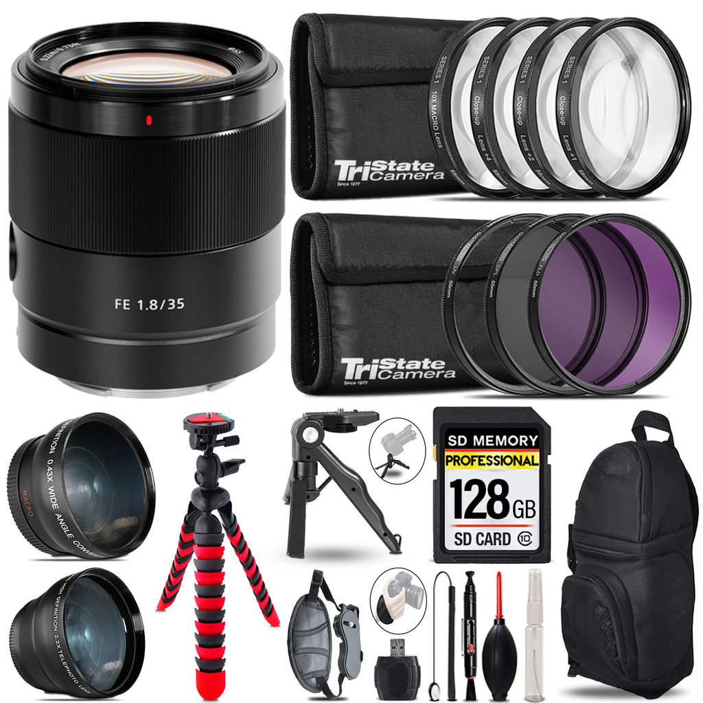 FE 35mm f/1.8 Lens -3 Lens Kit +Tripod +Backpack - 128GB Kit *FREE SHIPPING*