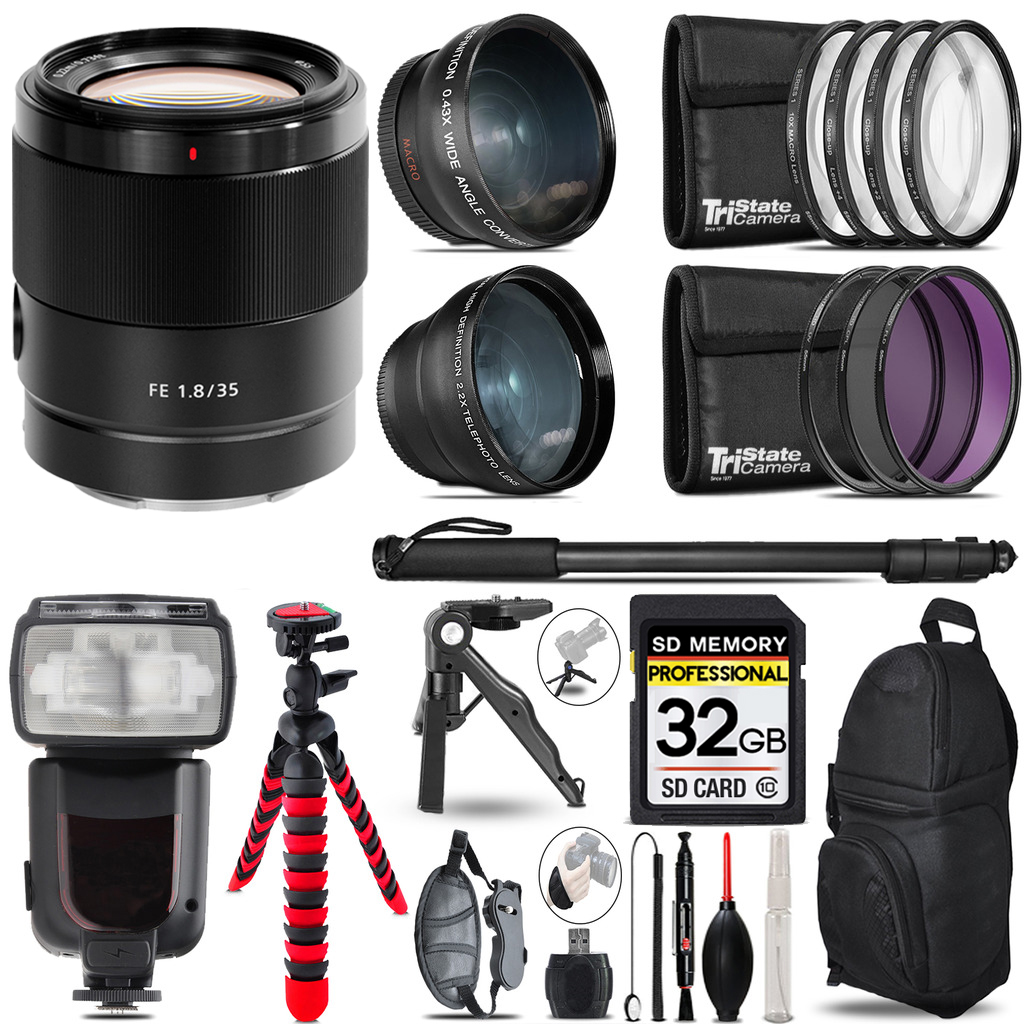 FE 35mm f/1.8 Lens - 3 Lens Kit + Monopod - 32GB Kit Bundle *FREE SHIPPING*