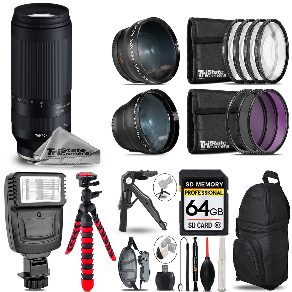 70-300mm f/4.5-6.3 Di III RXD Lens (E) -3 lens+Flash +Tripod -64GB Kit *FREE SHIPPING*