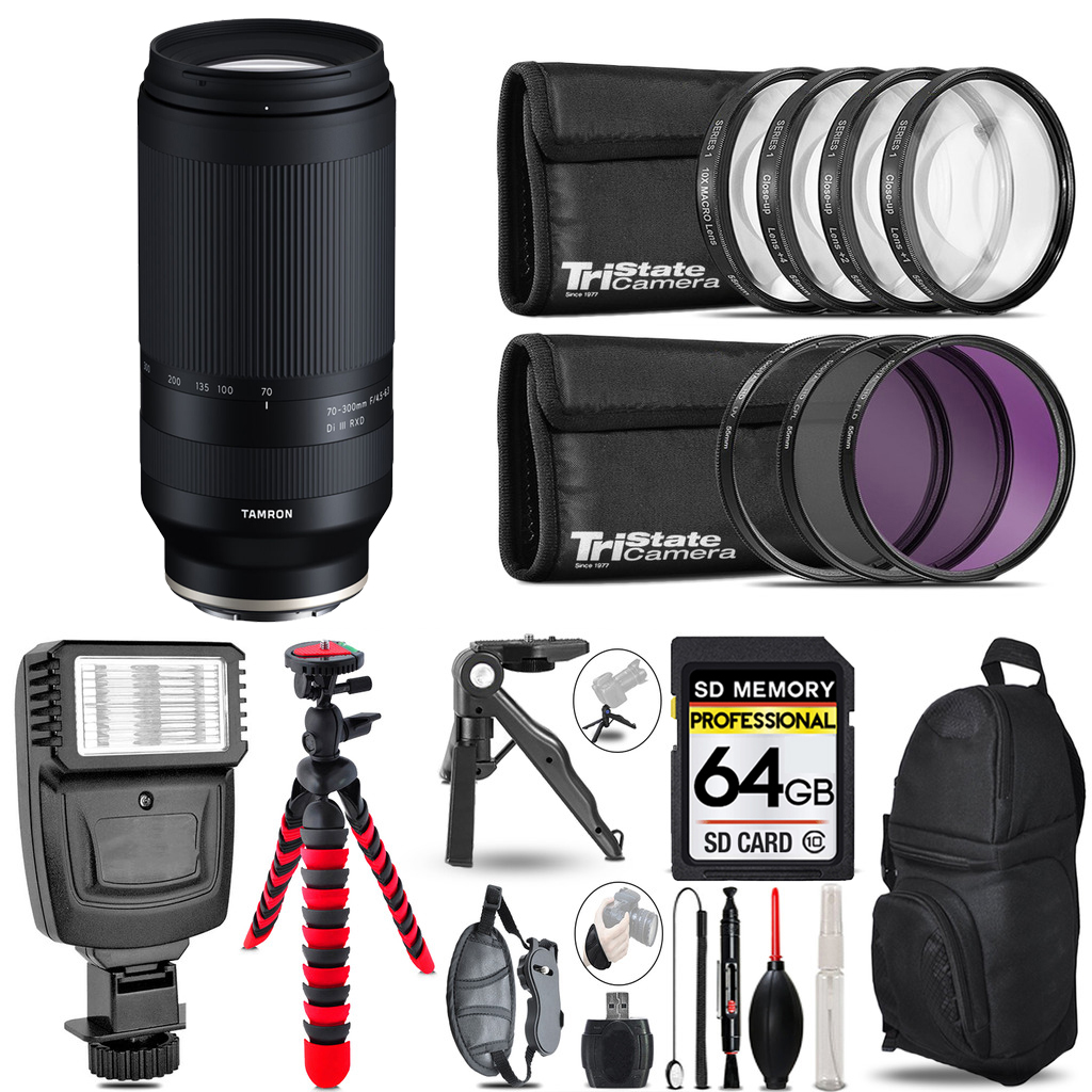 70-300mm f/4.5-6.3 Di III RXD Lens (E) +Flash +MACRO UV-CPL-FLD-64GB Kit *FREE SHIPPING*