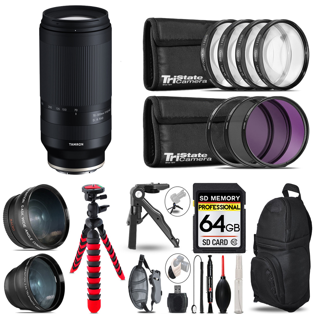 70-300mm f/4.5-6.3 Di III RXD Lens (E) 3 lens+ Tripod +Backpack -64GB *FREE SHIPPING*
