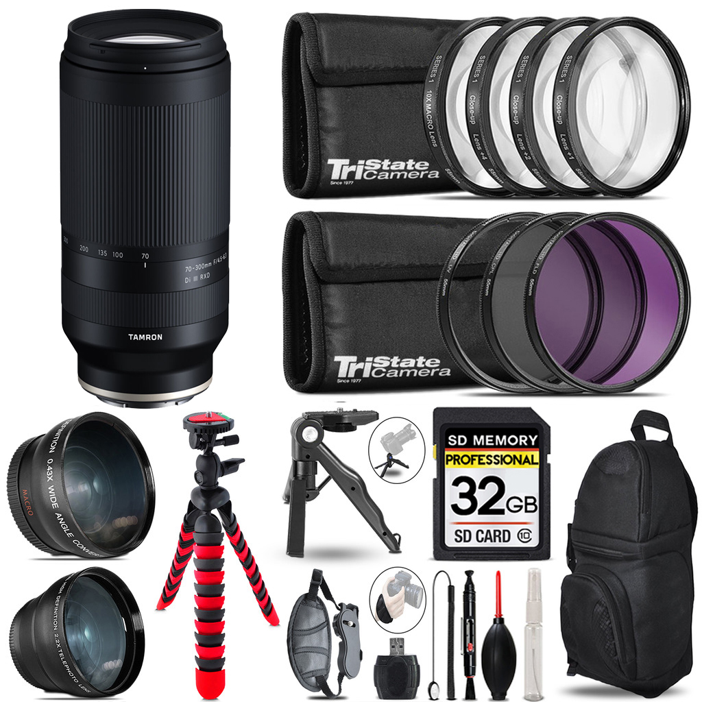 70-300mm f/4.5-6.3 Di III RXD Lens (E) - 3 lens+Tripod+Backpack -32GB *FREE SHIPPING*