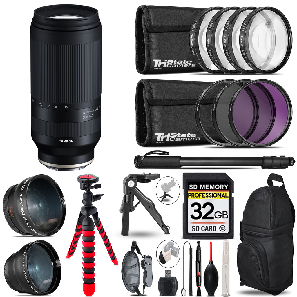 70-300mm f/4.5-6.3 Di III RXD Lens (E) -3 lens+Tripod +Backpack -32GB *FREE SHIPPING*