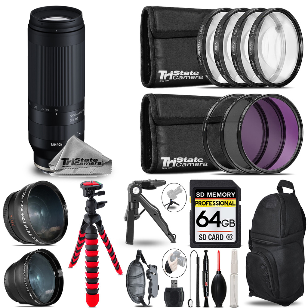 70-300mm f/4.5-6.3 Di III RXD Lens (E) -3 lens+ Tripod +Backpack -64GB *FREE SHIPPING*