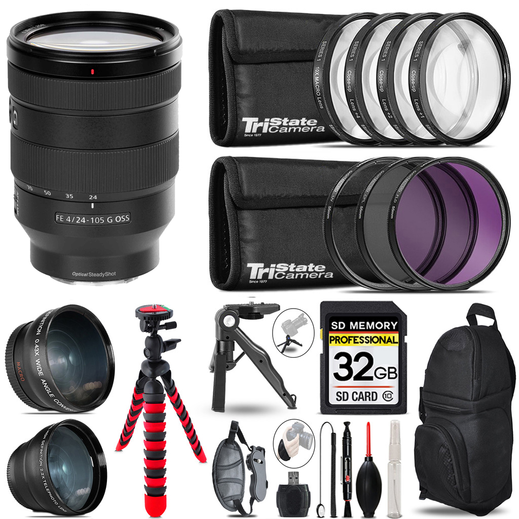 FE 24-105mm f/4 G OSS Lens- 3 Lens Kit +Tripod +Backpack - 32GB Kit *FREE SHIPPING*