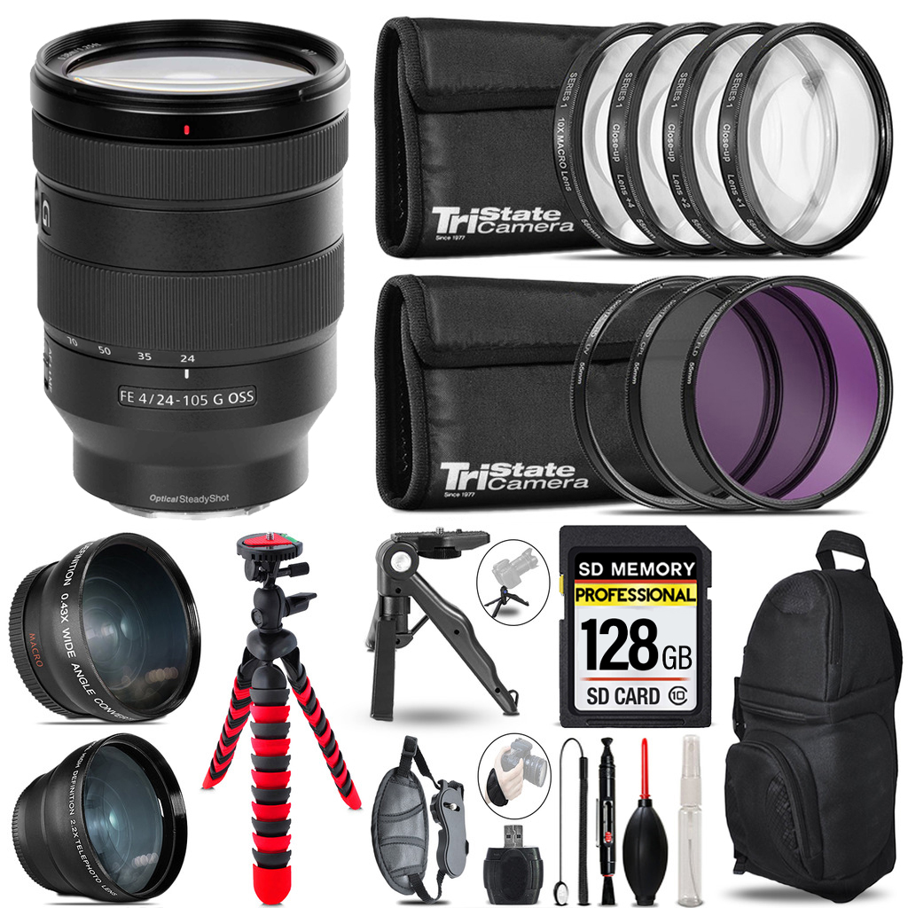 FE 24-105mm f/4 G OSS Lens-3 Lens Kit +Tripod +Backpack - 128GB Kit *FREE SHIPPING*