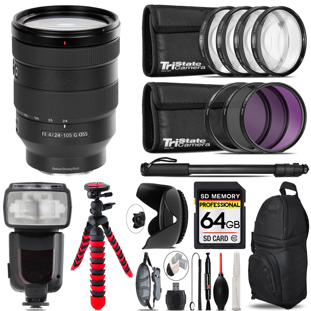 FE 24-105mm f/4 G OSS Lens+ 7 Piece Filter & More-64GB Accessory Kit *FREE SHIPPING*