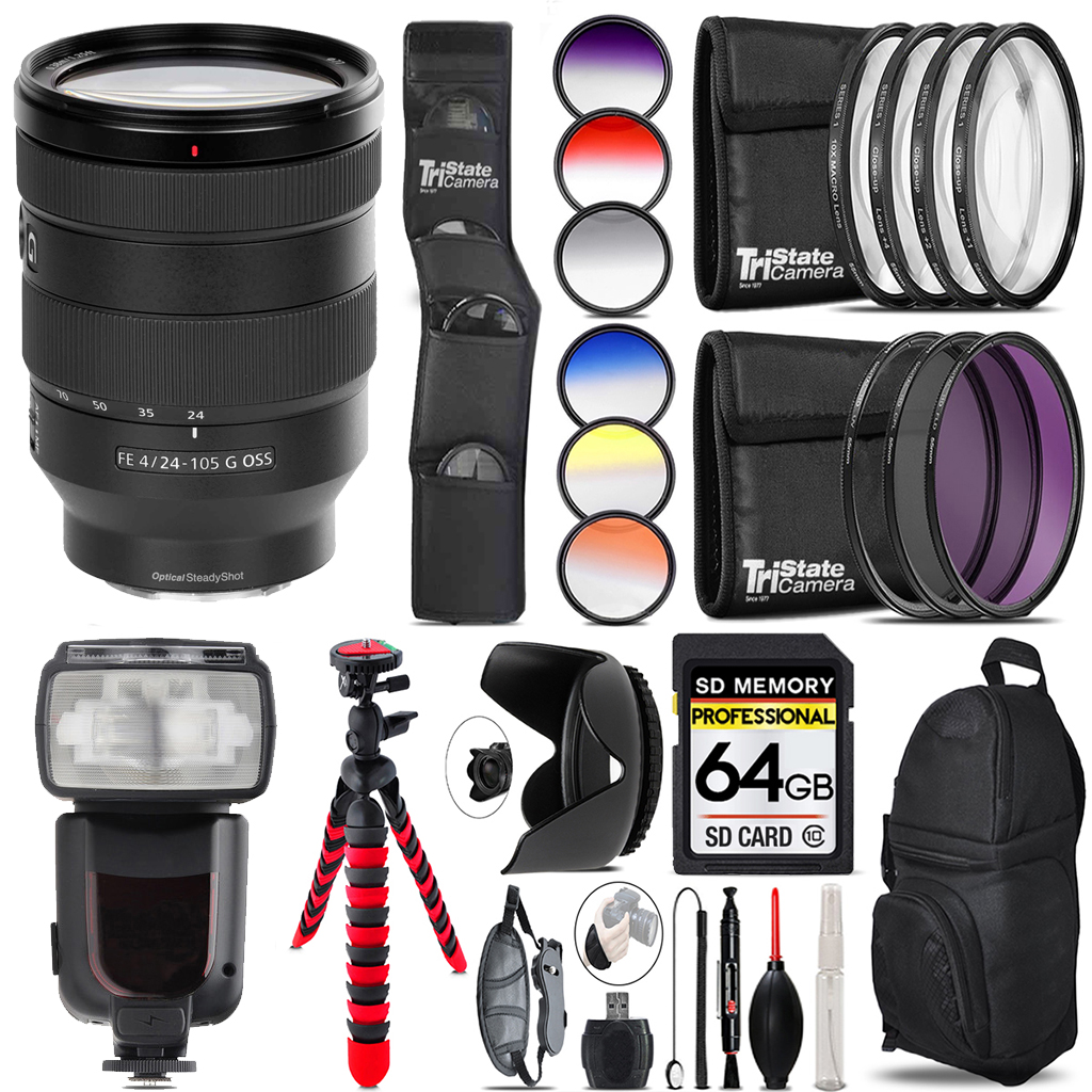 FE 24-105mm f/4 G OSS Lens+13 Piece Filter & More-64GB Accessory Kit *FREE SHIPPING*