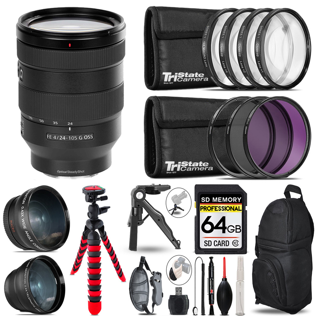 FE 24-105mm f/4 G OSS Lens-3 Lens Kit + Tripod +Backpack -64GB Kit *FREE SHIPPING*