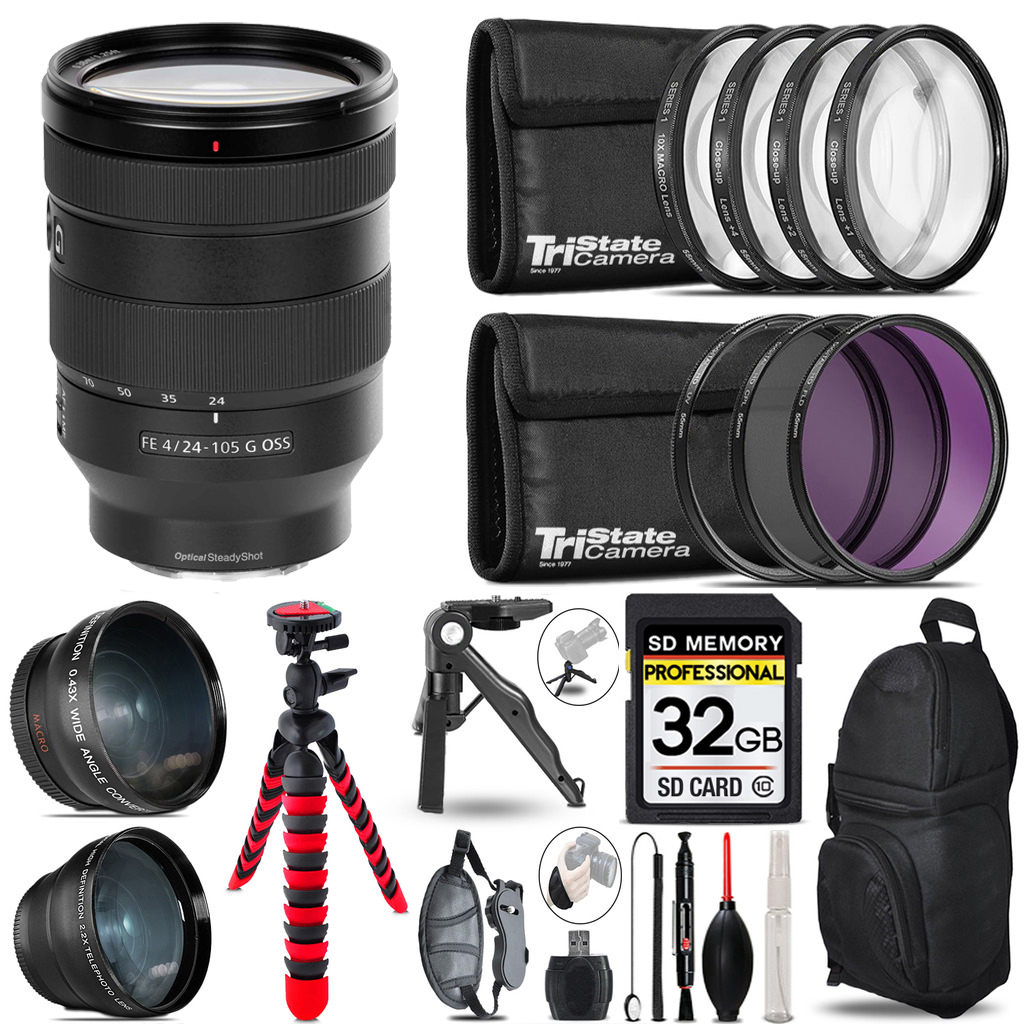 FE 24-105mm f/4 G OSS Lens-3 Lens Kit +Tripod +Backpack - 32GB Kit *FREE SHIPPING*