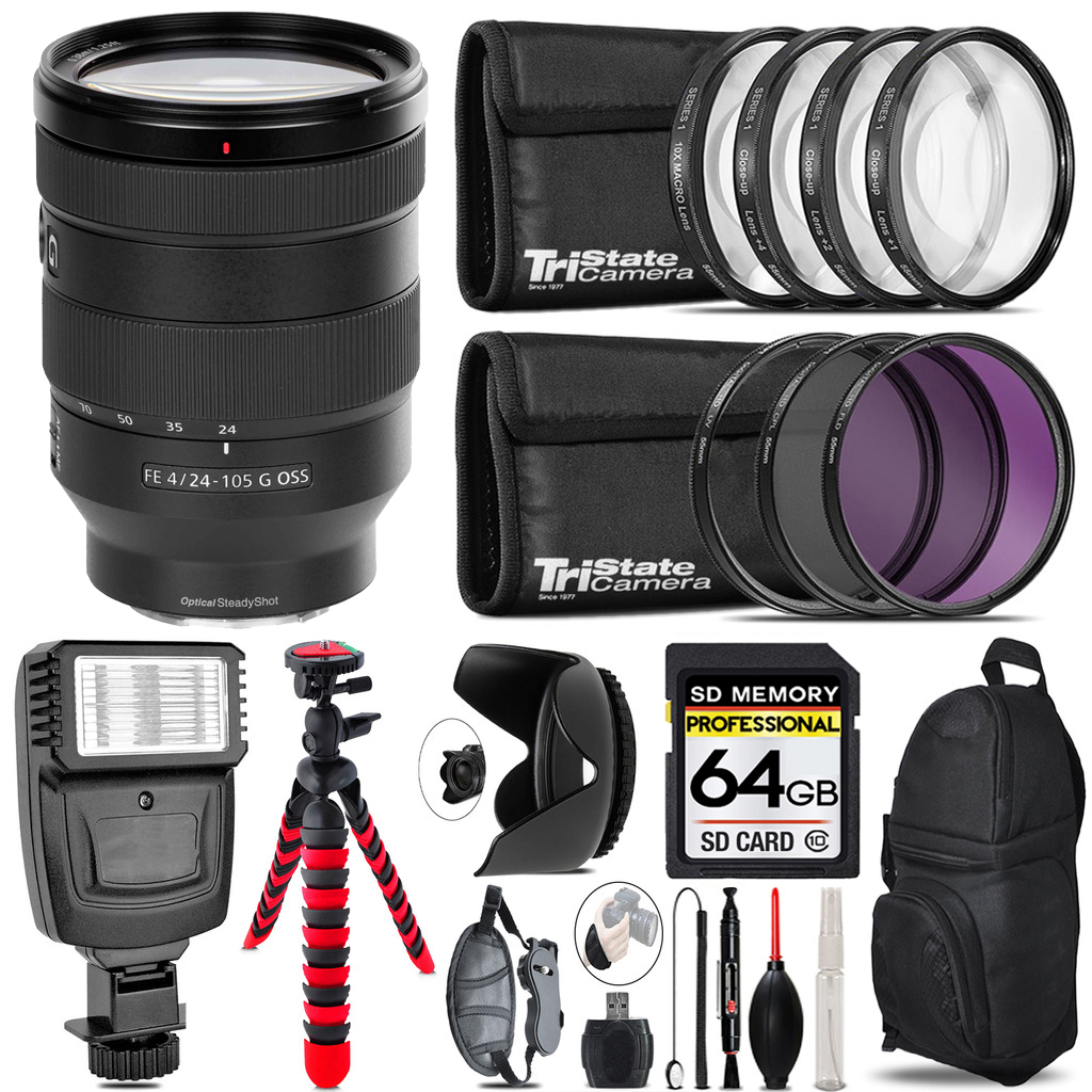 FE 24-105mm f/4 G OSS Lens+ Flash +Tripod & More -64GB Accessory Kit *FREE SHIPPING*