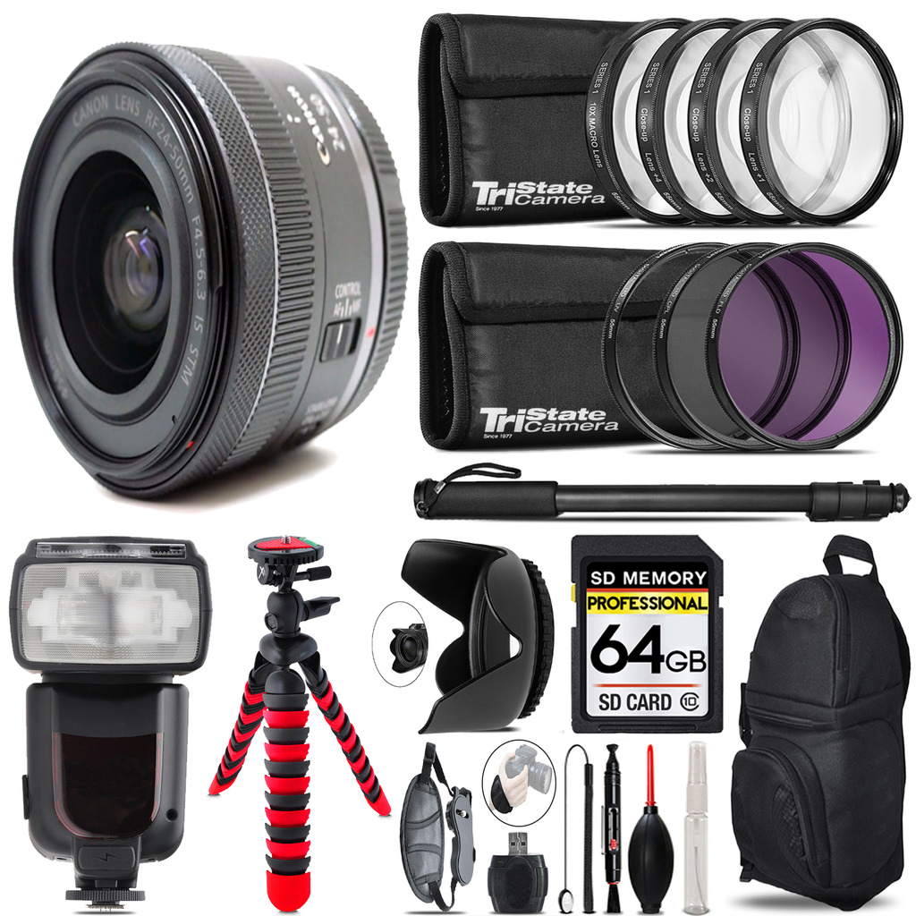 RF 24-50 f4.5-6.3 IS STM Lens + Professional Flash+ 64GB Accessory Kit *FREE SHIPPING*