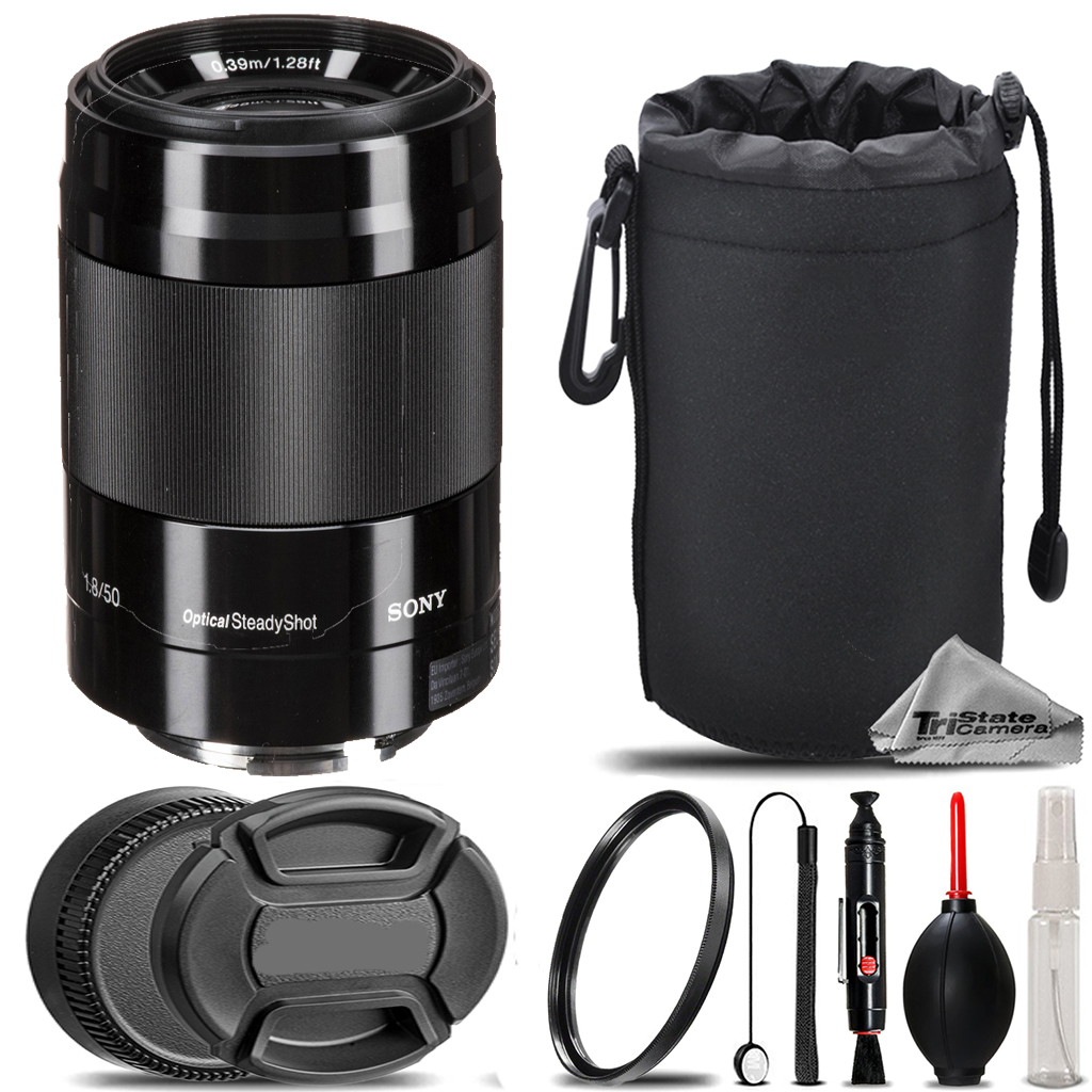 E 50mm f/1.8 OSS Lens (Black) + UV Filter+ +Hood +Lens Pouch- Basic Kit *FREE SHIPPING*