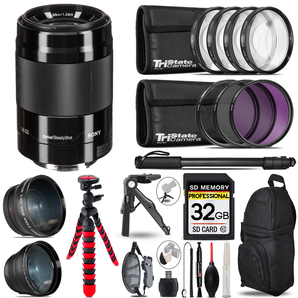 E 50mm f/1.8 OSS Lens (Black) -3 Lens Kit +Tripod + Backpack - 32GB Kit *FREE SHIPPING*