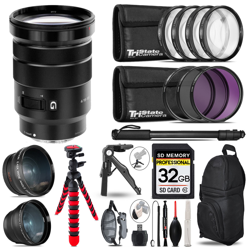 E PZ 18-105mm f/4 G OSS Lens -3 Lens Kit +Tripod + Backpack - 32GB Kit *FREE SHIPPING*