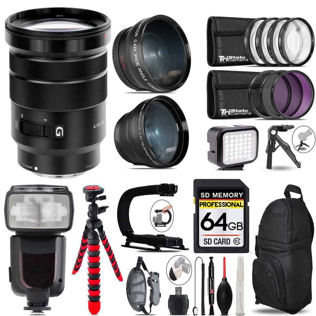 E PZ 18-105mm f/4 G OSS Lens + LED Light +Tripod -64GB Kit *FREE SHIPPING*