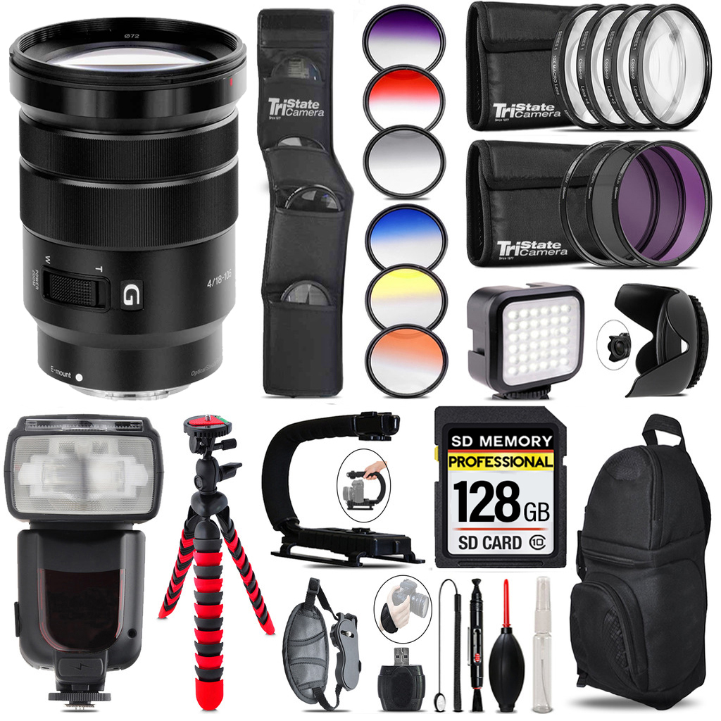 E PZ 18-105mm f/4 G OSS Lens + LED Light -128GB Kit Bundle *FREE SHIPPING*