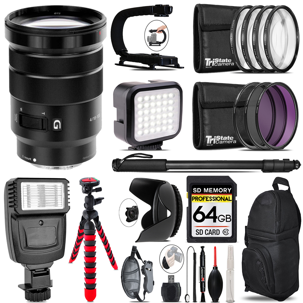E PZ 18-105mm f/4 G OSS Lens - Video Kit + Flash - 64GB Kit Bundle *FREE SHIPPING*