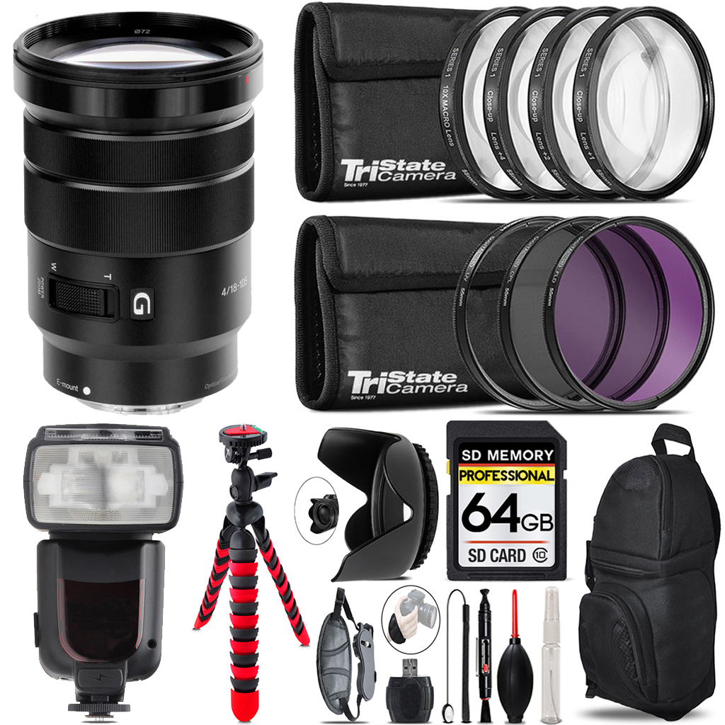 E PZ 18-105mm f/4 G OSS Lens +7 Piece Filter & More - 64GB Kit *FREE SHIPPING*