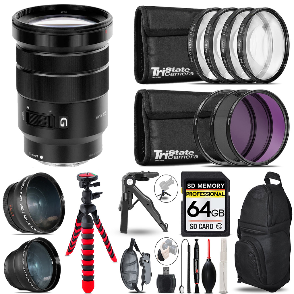 E PZ 18-105mm f/4 G OSS Lens - 3 Lens Kit + Tripod +Backpack -64GB Kit *FREE SHIPPING*