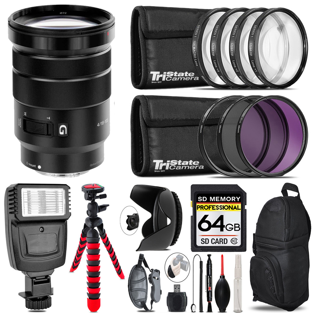 E PZ 18-105mm f/4 G OSS Lens + Flash + Tripod & More - 64GB Kit Kit *FREE SHIPPING*