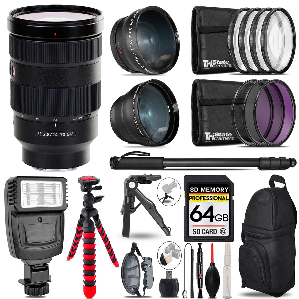 FE 24-70mm f/2.8 GM Lens -3 Lens Kit + Flash + Tripod - 64GB Kit *FREE SHIPPING*