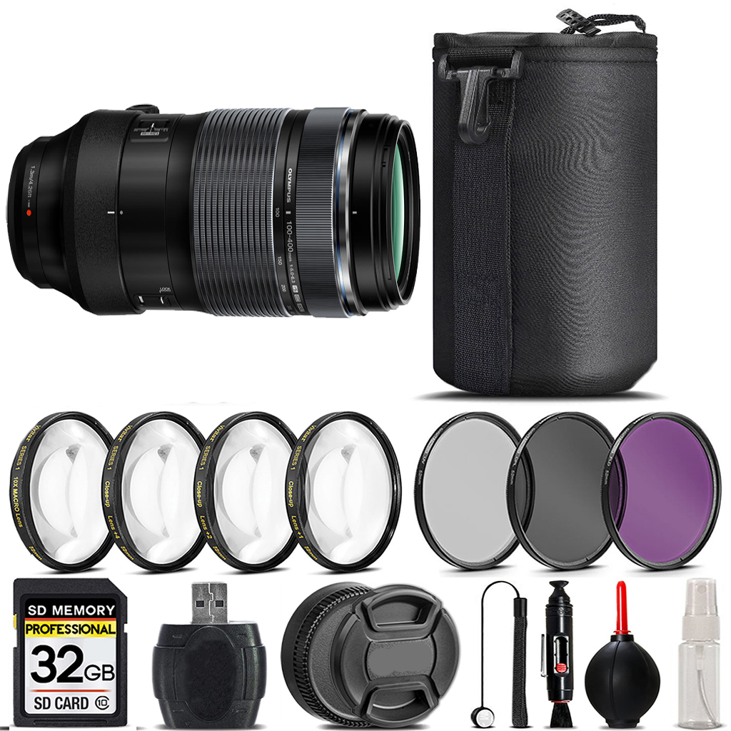 M.Zuiko 100-400mm f/5-6.3 IS Lens +4PC Macro Kit + Filter Set -32GB *FREE SHIPPING*