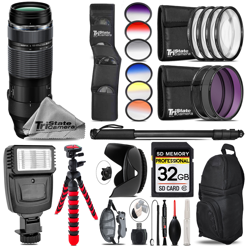 M.Zuiko 100-400mm f/5-6.3 IS Lens +Flash +Color Filter Set -32GB Kit *FREE SHIPPING*