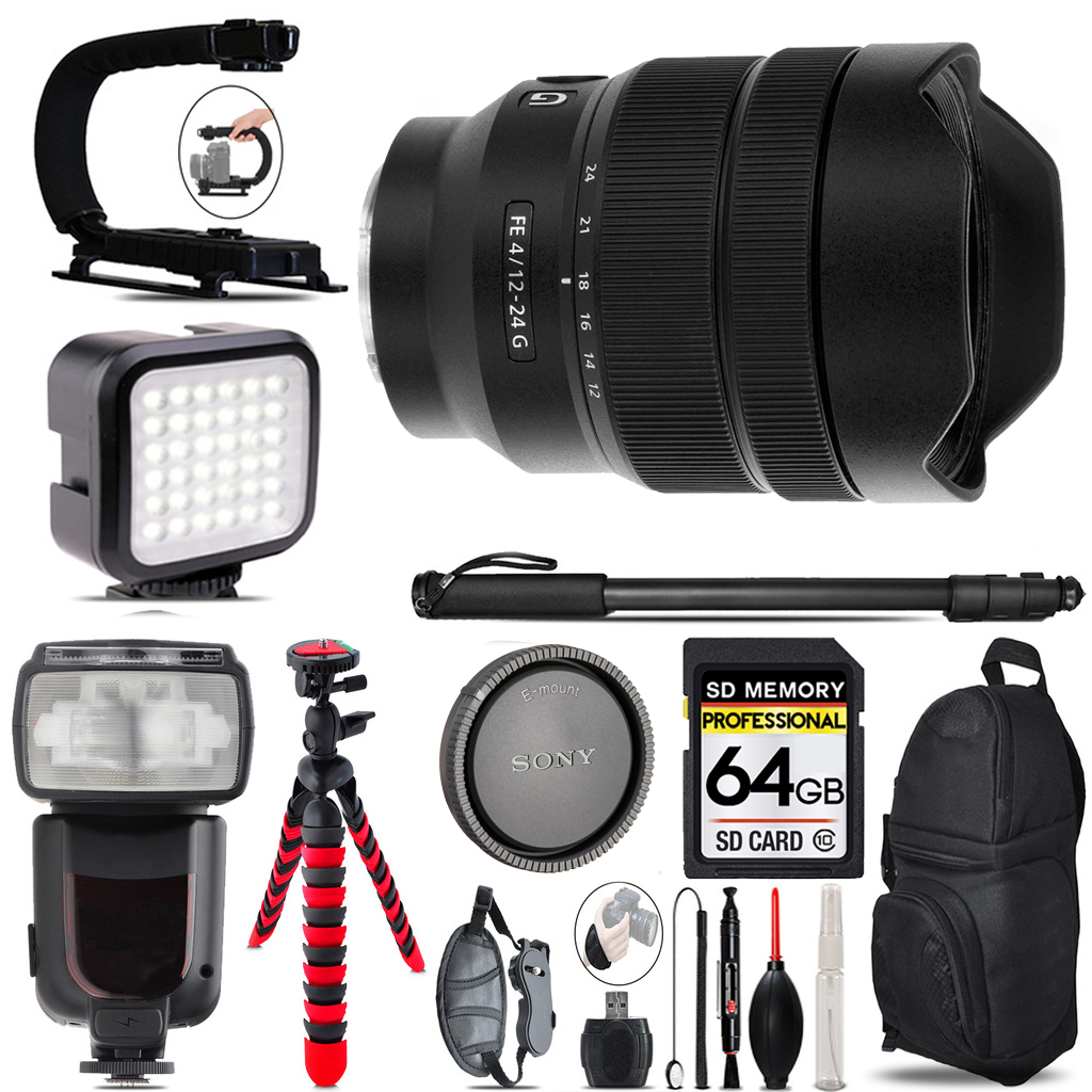 FE 12-24mm f/4 G Lens + LED Flash+ Bag - 64GB Accessory Bundle *FREE SHIPPING*