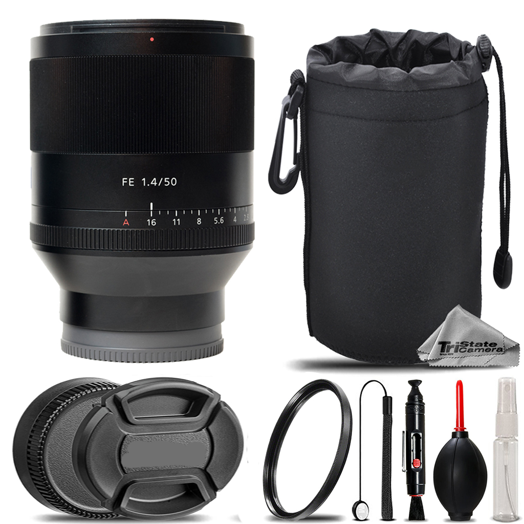 Planar T* FE 50mm f/1.4 ZA Lens  + UV Filter+ Hood +Lens Pouch- Basic Kit *FREE SHIPPING*