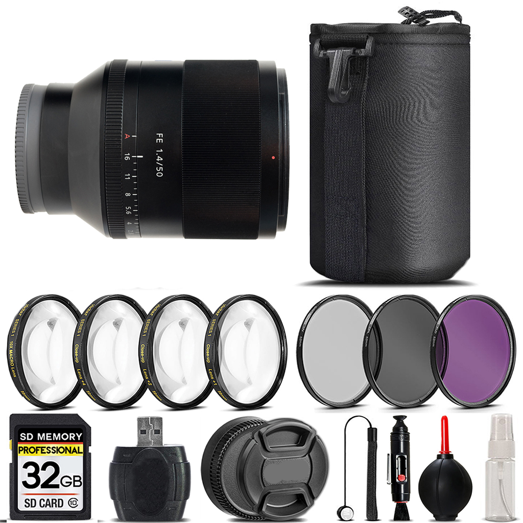 Planar T* FE 50mm f/1.4 ZA Lens  +4PC Macro Kit +UV,CPL, FLD Filter -32GB *FREE SHIPPING*