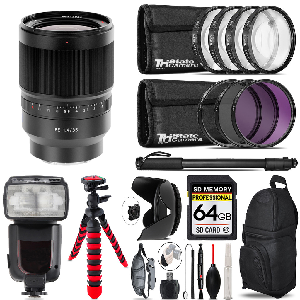 Distagon T* FE 35mm f/1.4 ZA Lens -7 Piece Filter & More-64GB Accessory Kit *FREE SHIPPING*